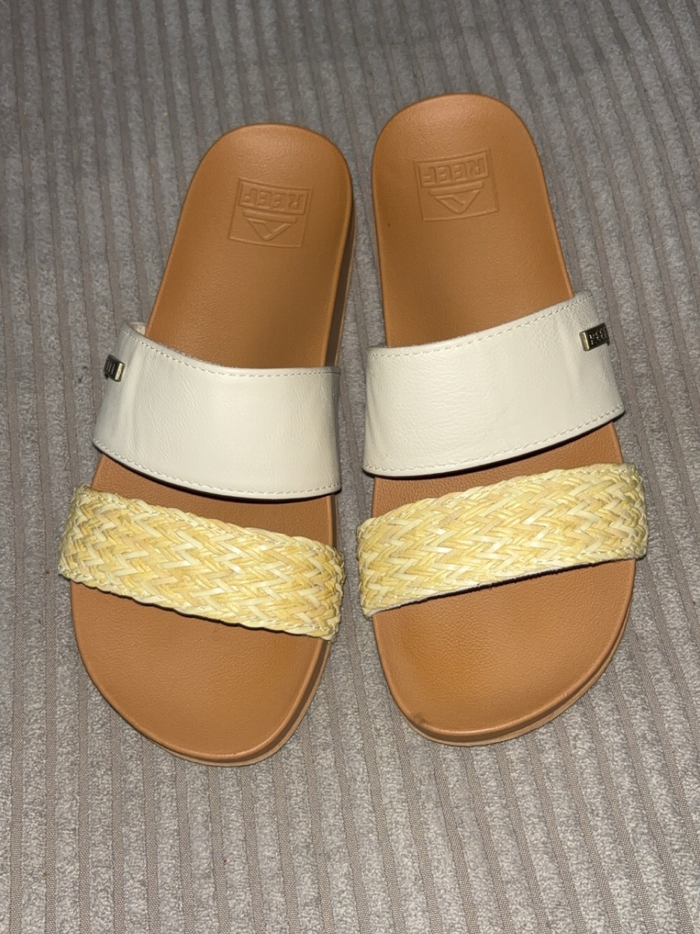 Reef Women's Cream and Yellow Braided Slide Sandals